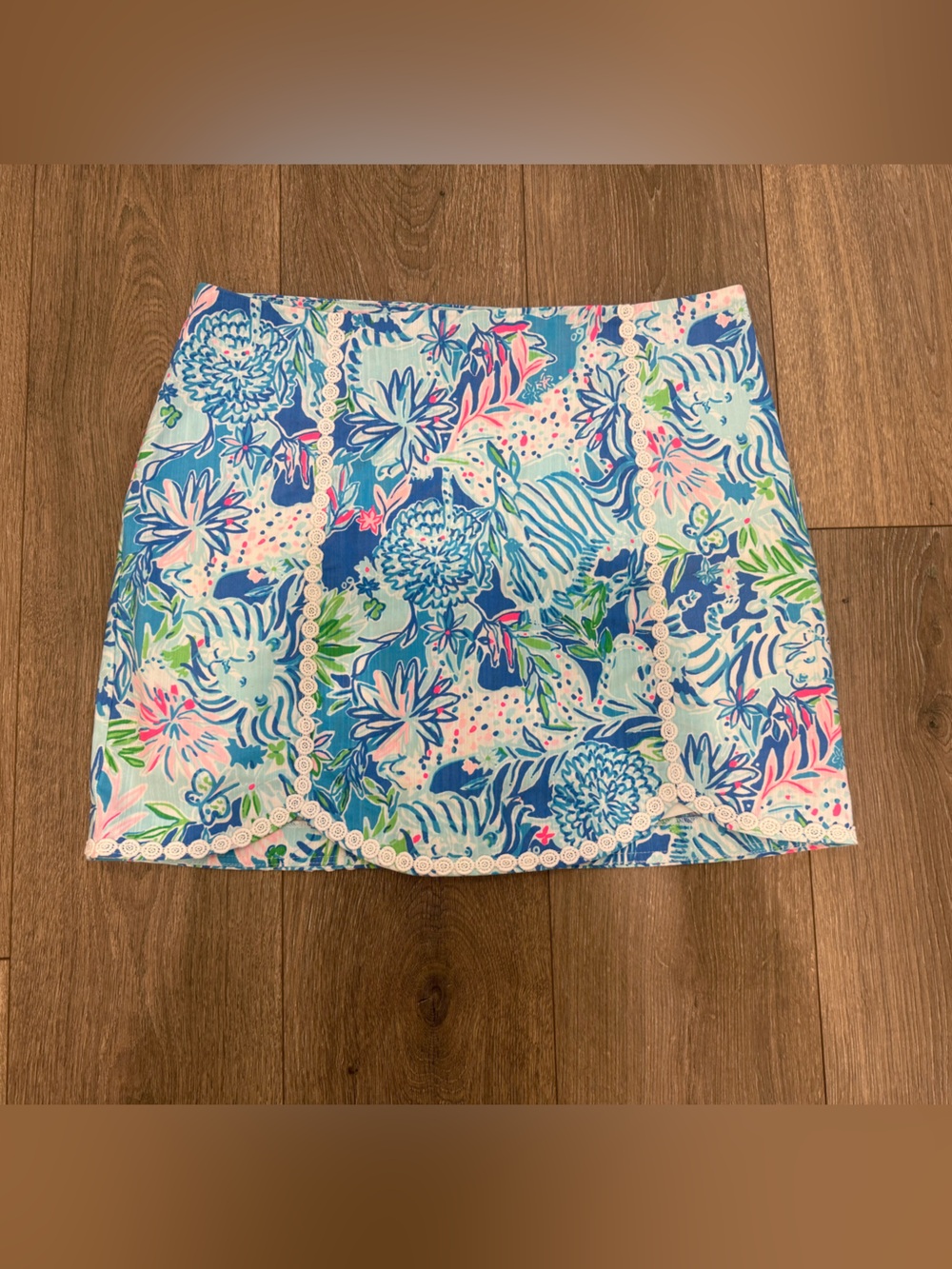 Women's Lilly Pulitzer Patty Skort Skirt Blue Pink Floral Lion Around Size 10
